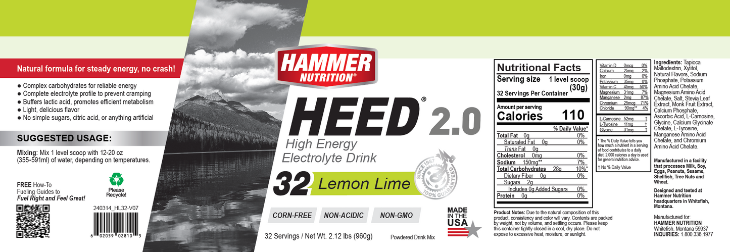 Hammer Nutrition - HEED 2.0, Lemon Lime, 32 Servings