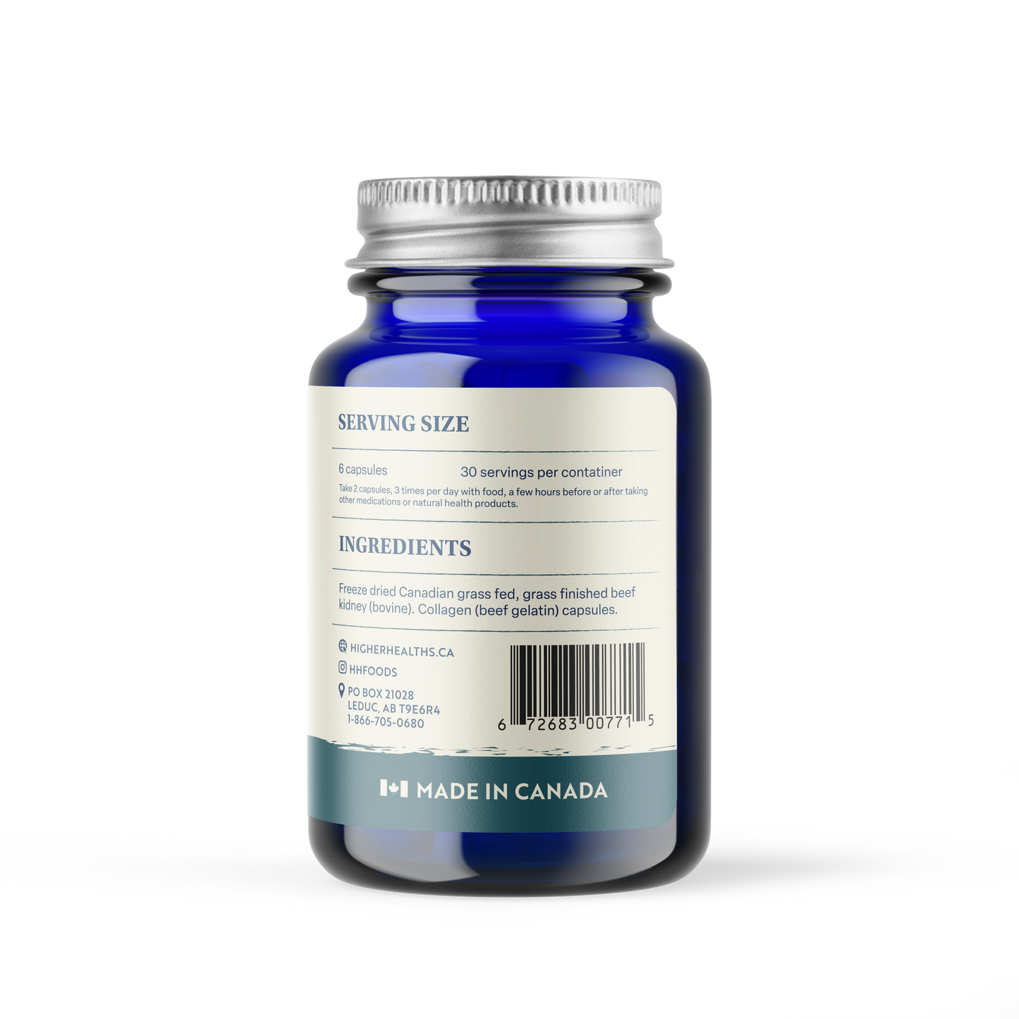 Higher Healths - 100% Grass-Fed/Grass-Finished Beef Kidney, 180 Capsules