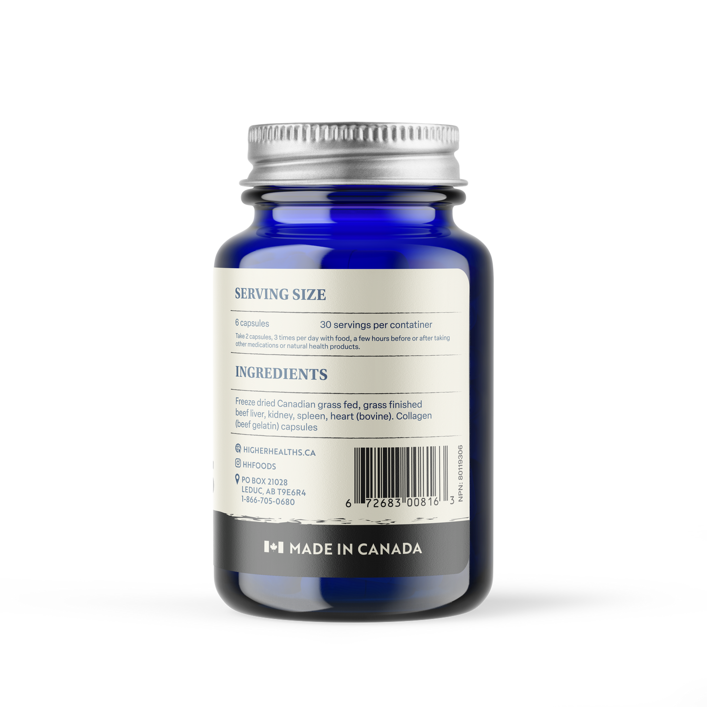 Higher Healths - 100% Grass-Fed/Grass-Finished Beef Organs Complex, 180 Capsules