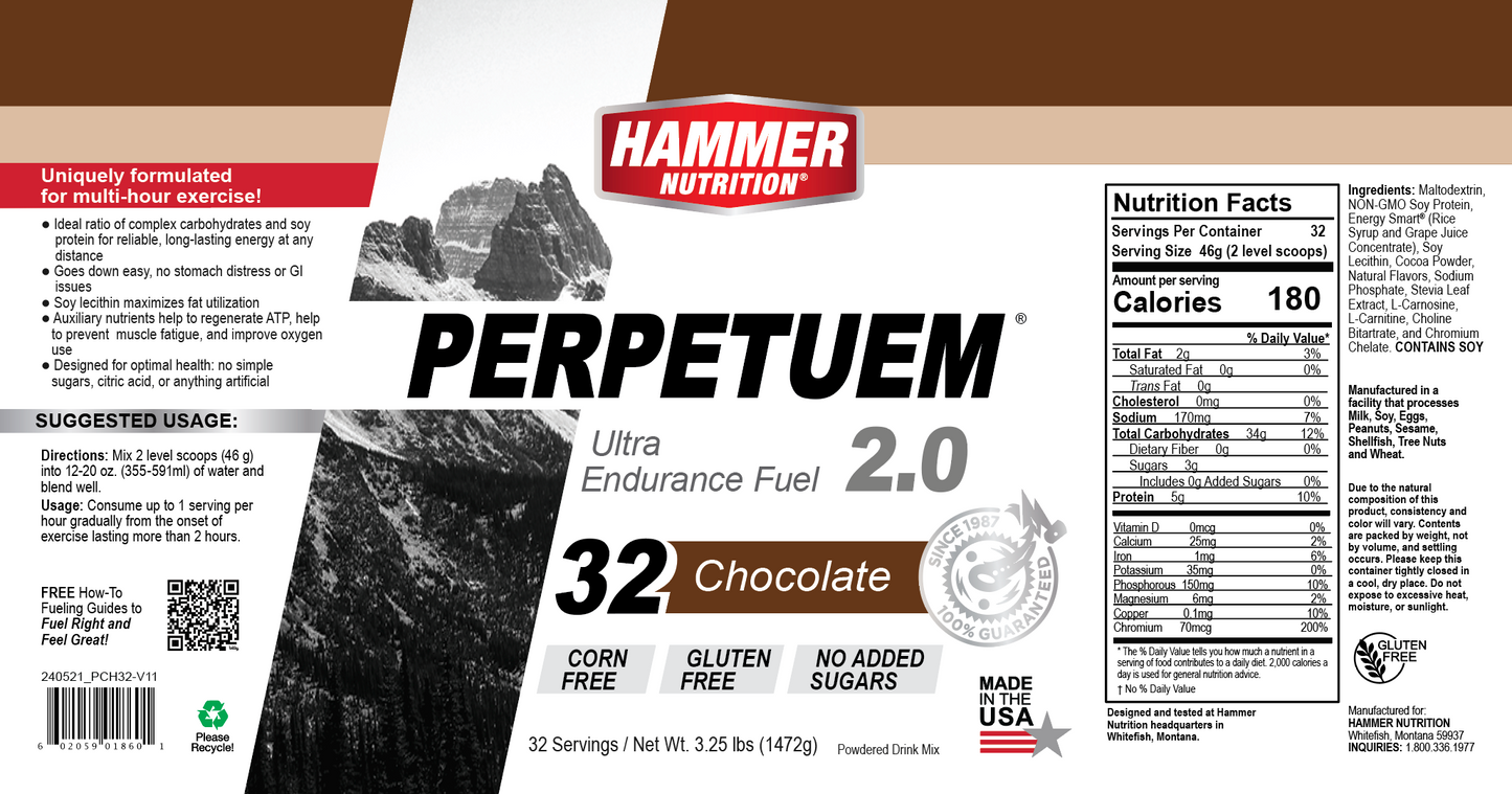 Hammer Nutrition - Perpetuem 2.0, Chocolate, 32 Servings