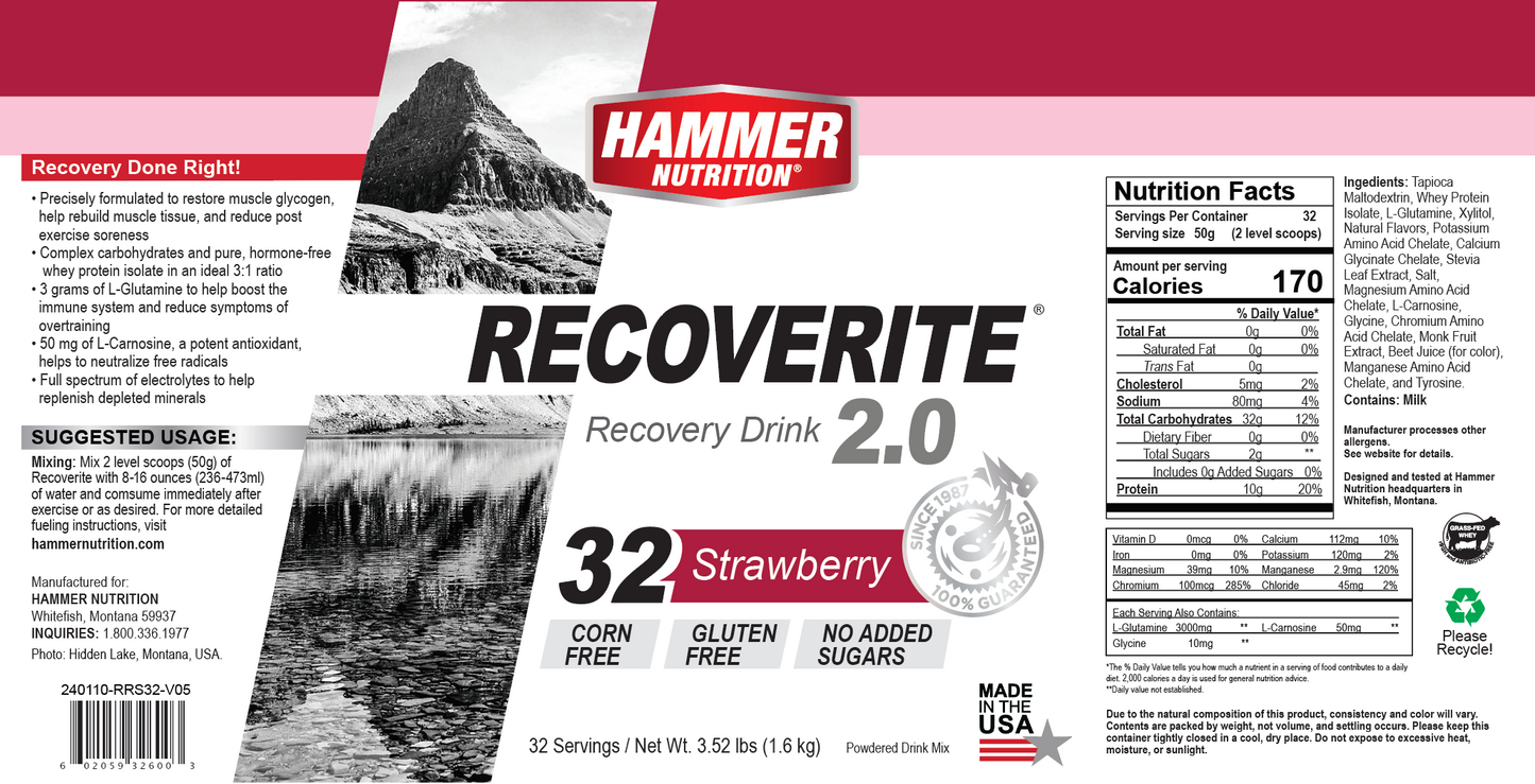 Hammer Nutrition - Recoverite 2.0, Strawberry, 32 Servings