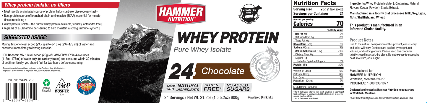 Hammer Nutrition - Whey Protein, Chocolate, 24 Servings