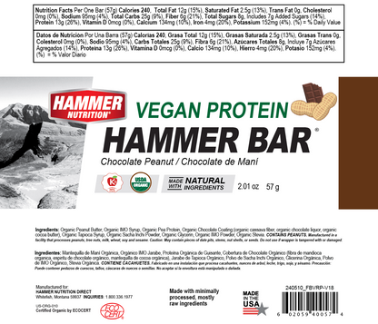 Hammer Nutrition - Vegan Protein Bar, Box of 12, Chocolate Peanut