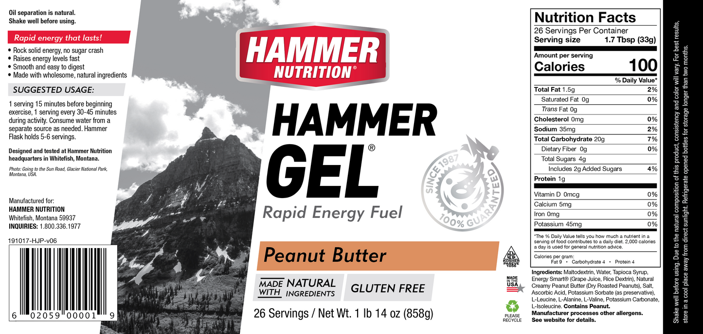 Hammer Nutrition - Hammer Gels - 26 Serving Jug - Peanut Butter