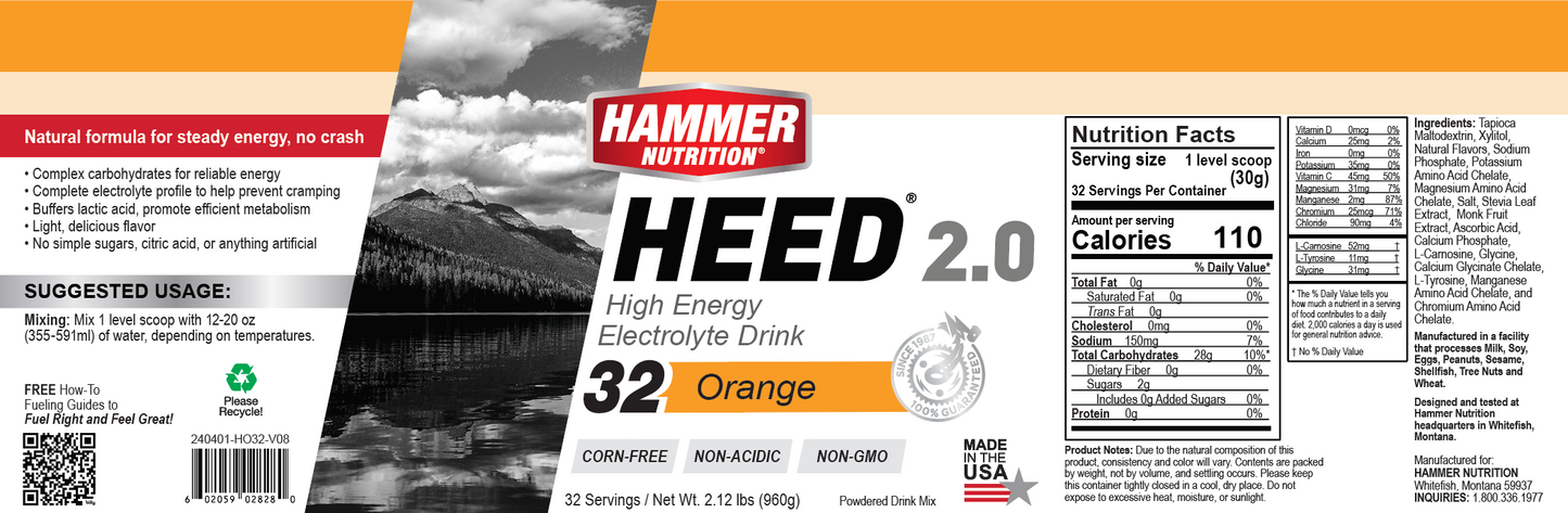 Hammer Nutrition - HEED 2.0, Orange, 32 Servings