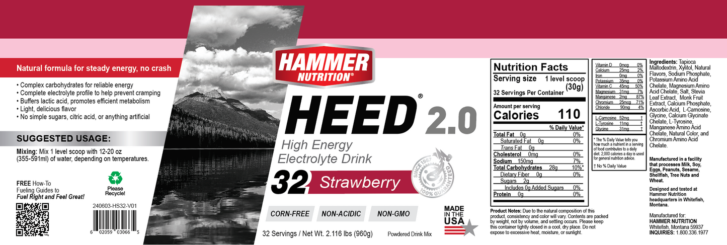 Hammer Nutrition - HEED 2.0, Strawberry, 32 Servings