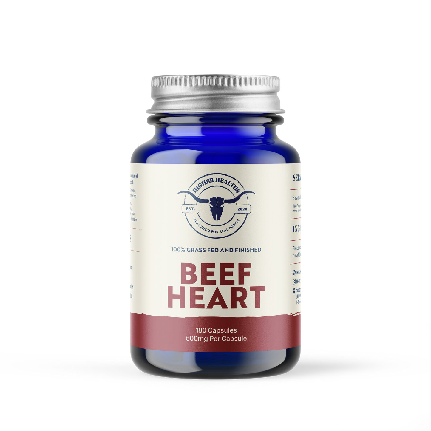 Higher Healths - 100% Grass-Fed/Grass-Finished Beef Heart, 180 Capsules