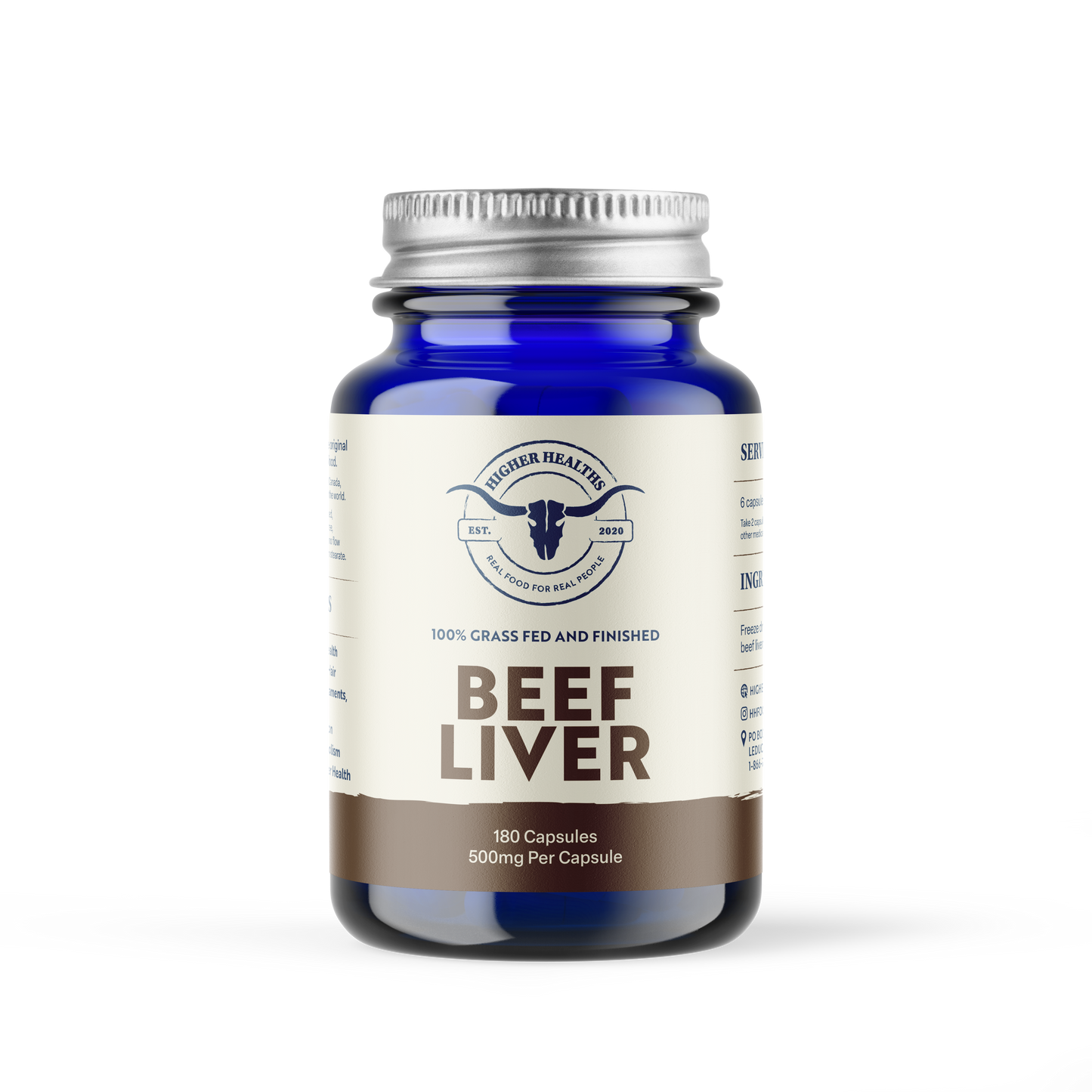 Higher Healths - 100% Grass-Fed/Grass-Finished Beef Liver, 180 Capsules
