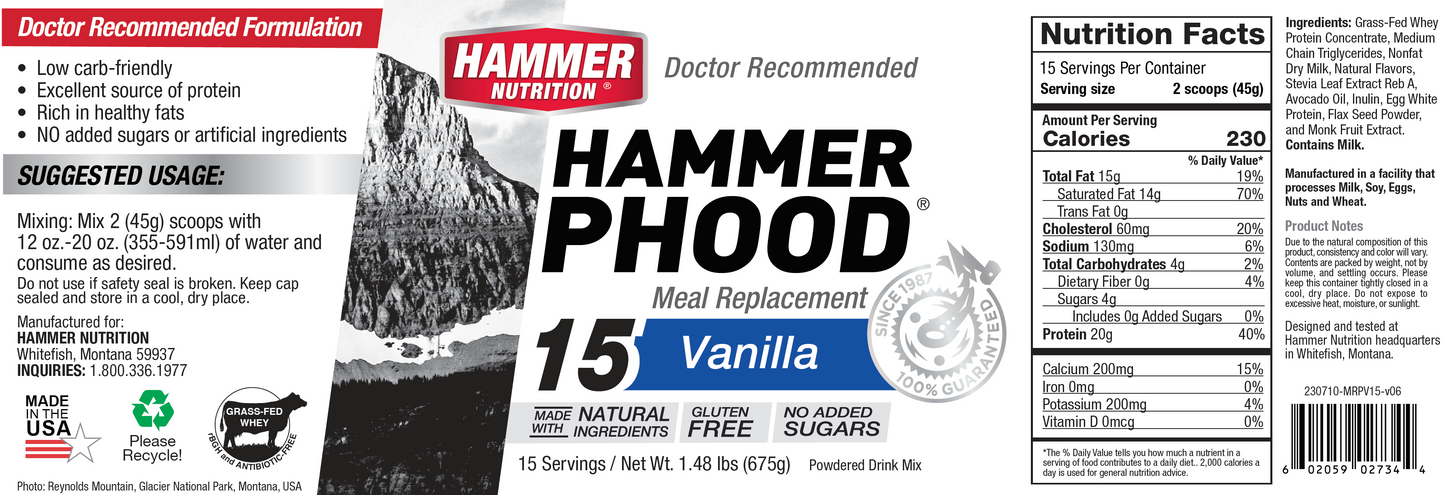 Hammer Nutrition - PHOOD, Vanilla, 15 Servings