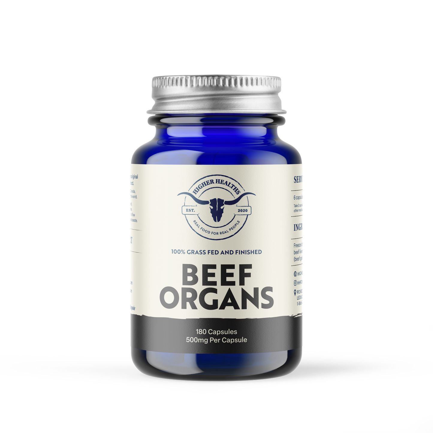 Higher Healths - 100% Grass-Fed/Grass-Finished Beef Organs Complex, 180 Capsules