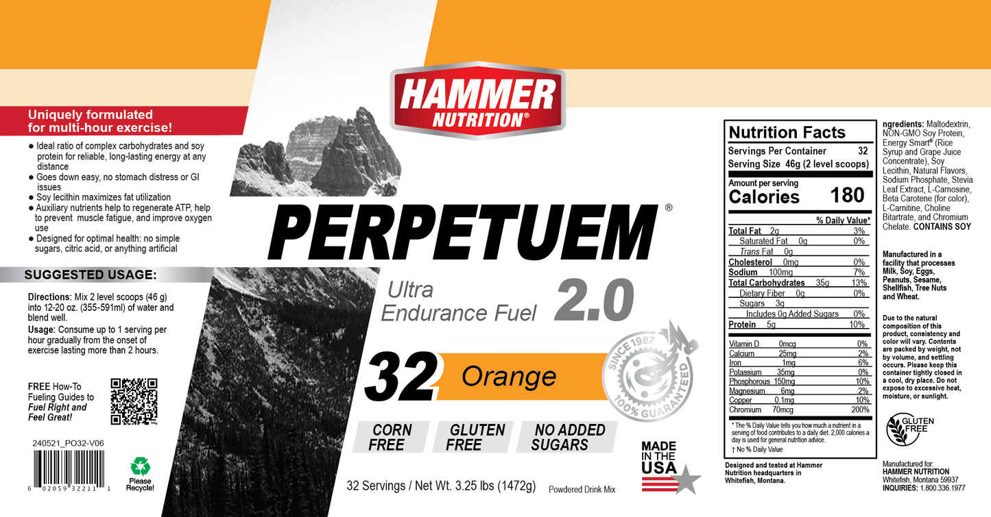 Hammer Nutrition - Perpetuem 2.0, Orange, 32 Servings