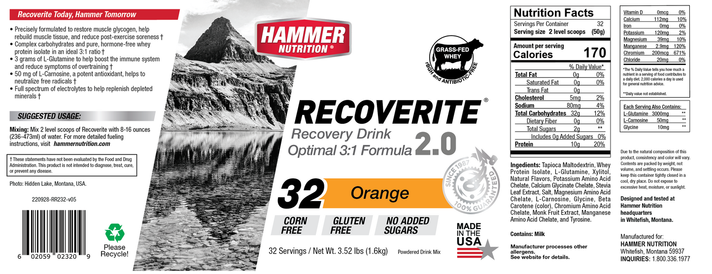 Hammer Nutrition - Recoverite 2.0, Orange, 32 Servings