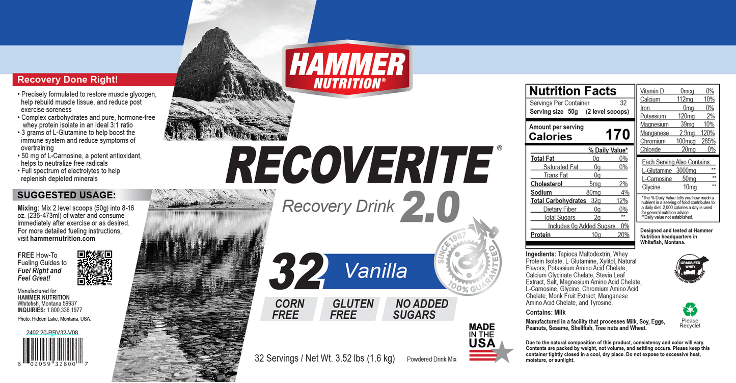 Hammer Nutrition - Recoverite 2.0, Vanilla, 32 Servings