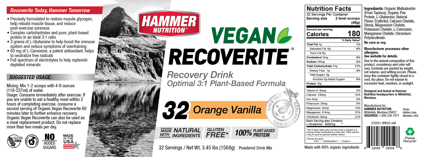 Hammer Nutrition - Vegan Recoverite, Orange Vanilla, 32 Servings