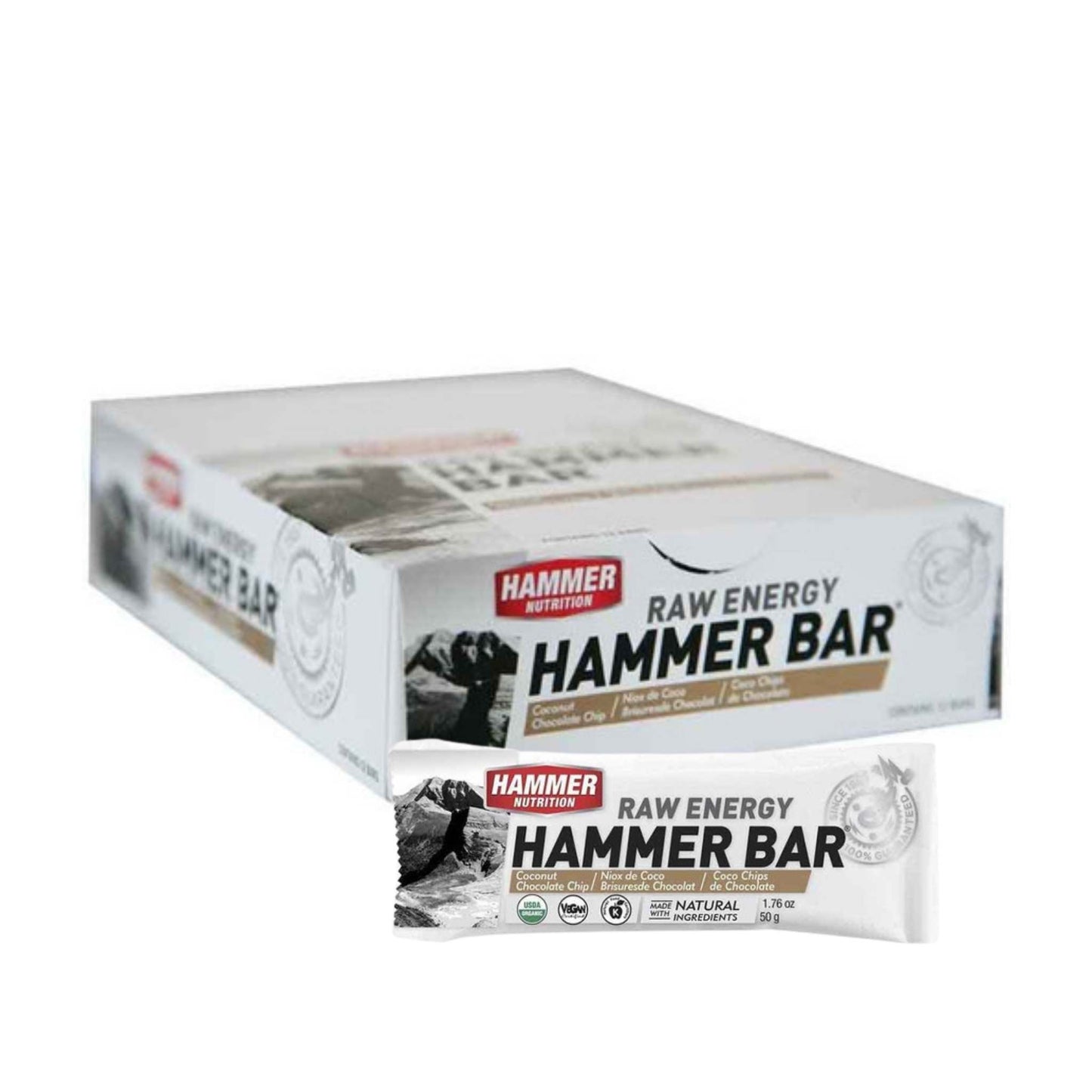 Hammer Nutrition - Raw Energy Food Bar, Box of 12, Coconut Chocolate Chip, Team Perfect