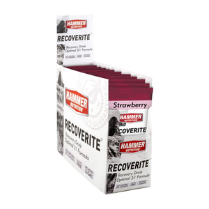 Hammer Nutrition - Recoverite, Strawberry, Box of 12 Servings, Shown in packaging, Team Perfect