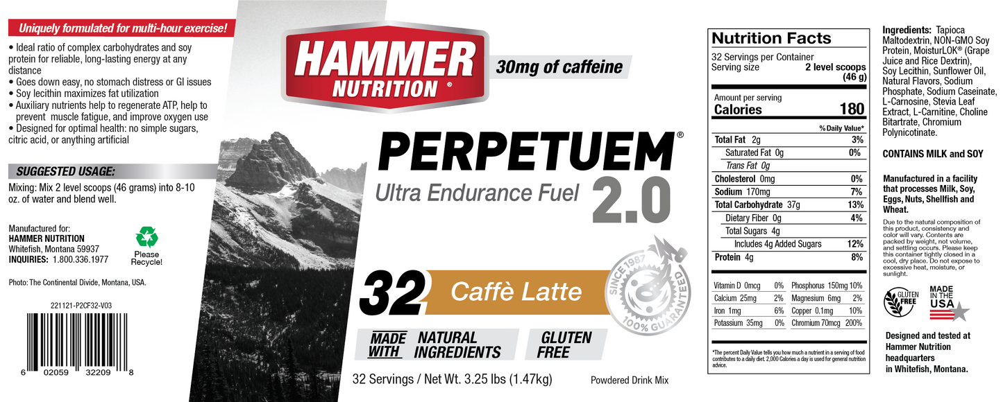 Hammer Nutrition - Perpetuem 2.0, Caffe Latte, 32 Servings